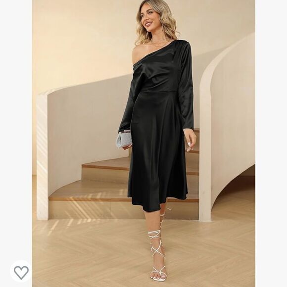 Nwt Jasambac Off one Shoulder Cocktail Party Wedding Guest Satin Dress XL - Picture 3 of 13